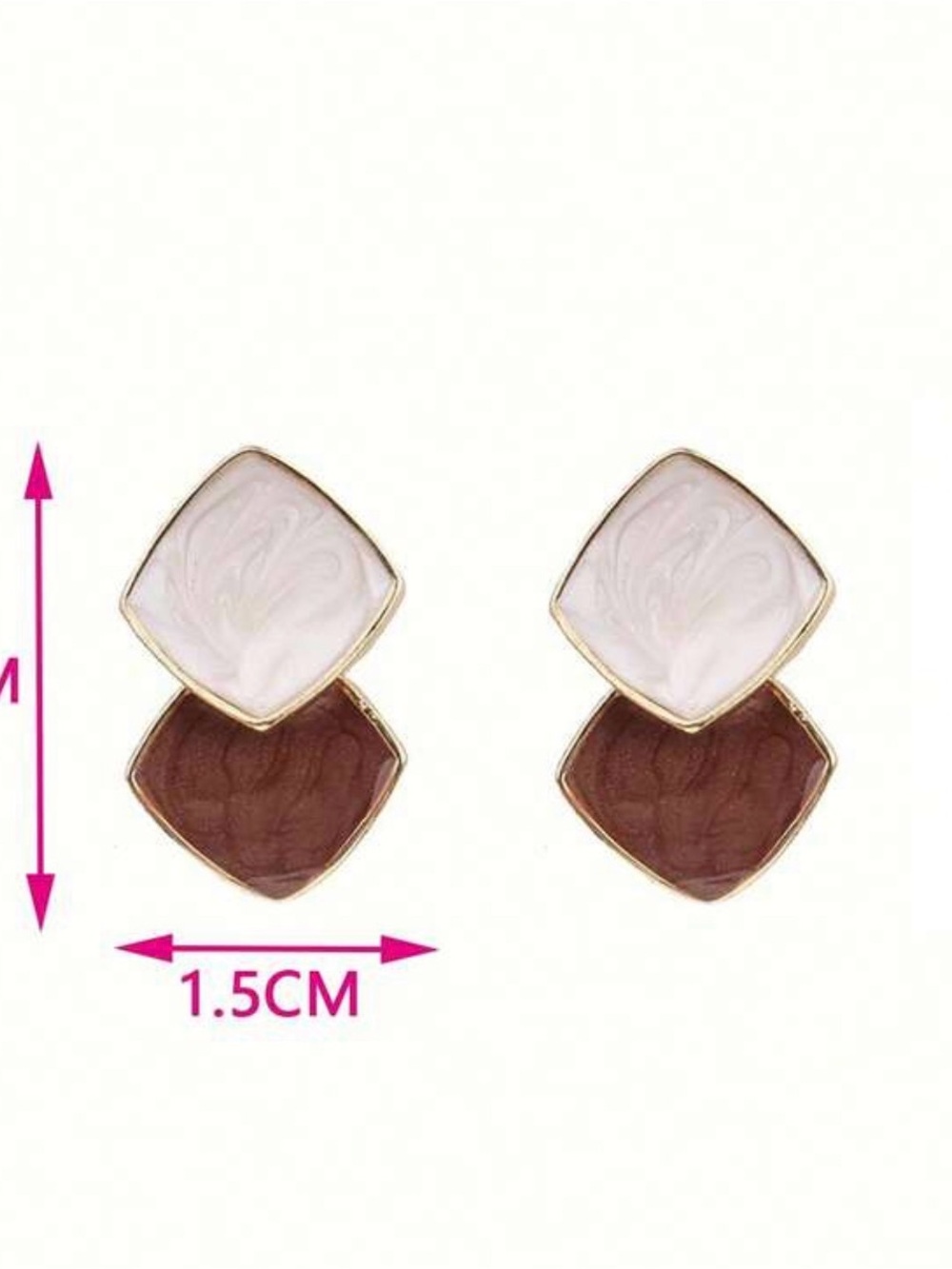 Double Square Drop Earrings - White & Brown